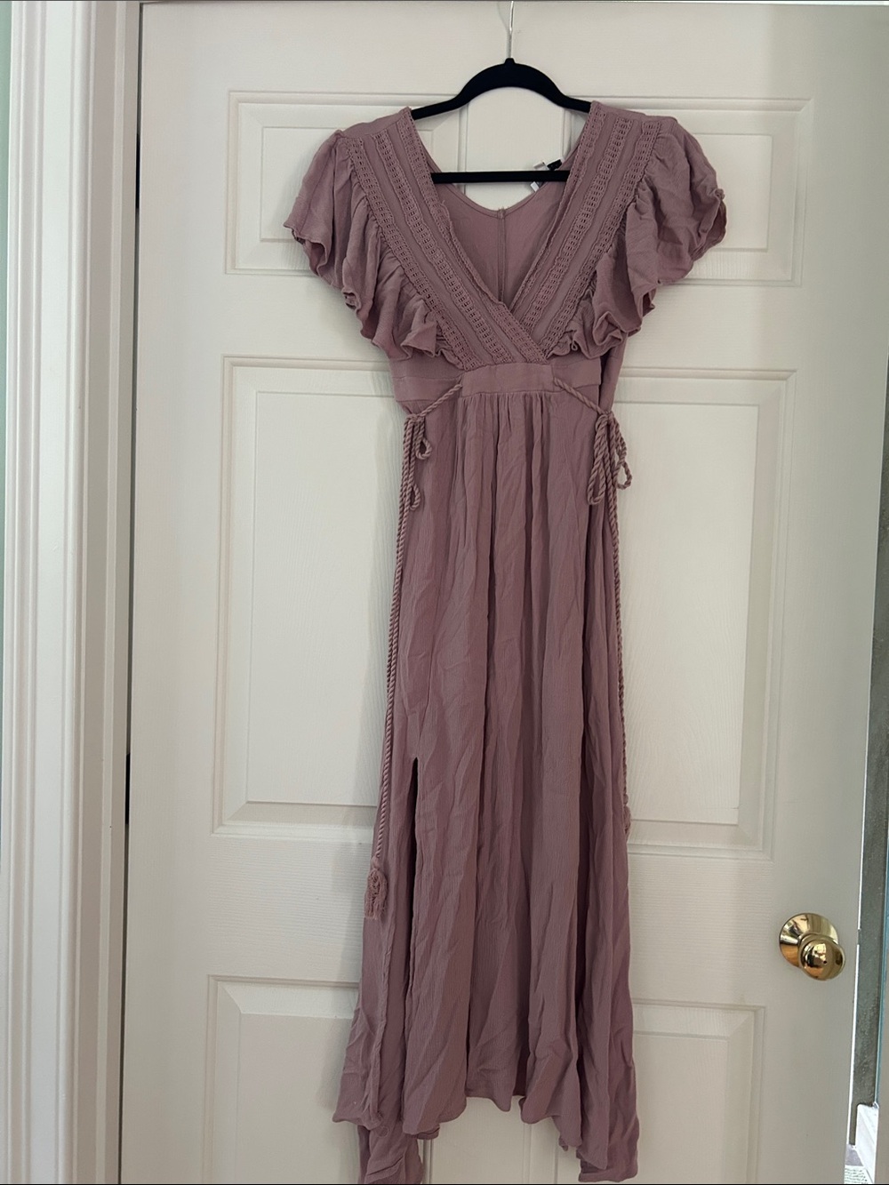 Baltic Born Dusty Mauve Flutter Sleeve V-Neck Maxi Dress